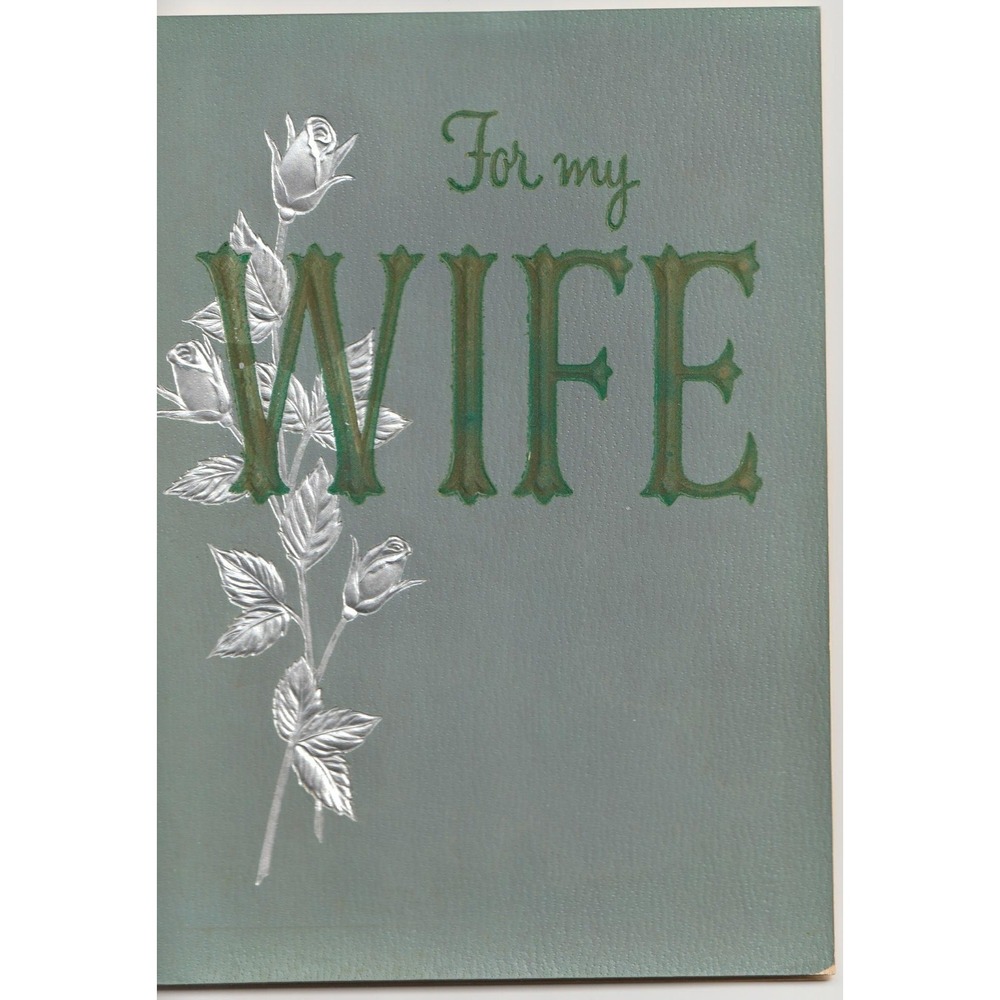 Vintage 1950s Hallmark Birthday Card for Wife Embossed Silver Rose Signed